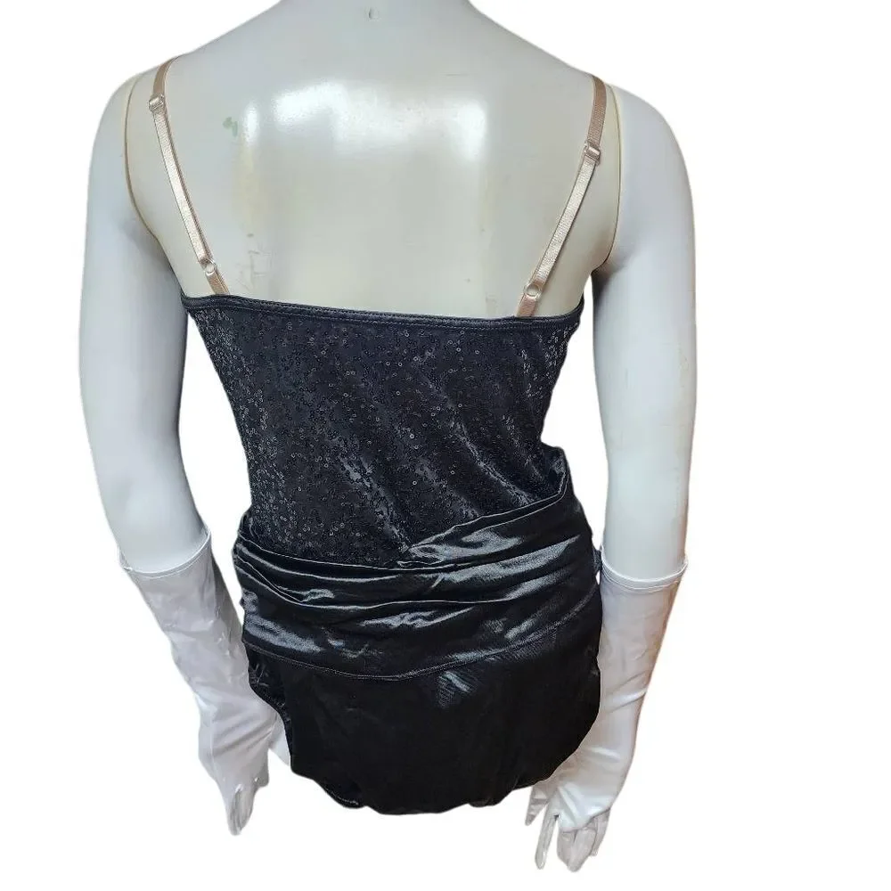 Weissman Black Sequined Bow Bodysuit & White Gloves (XL)